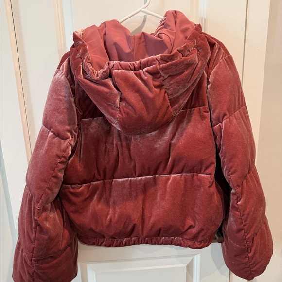 Alo Yoga Velvet Velour Cropped Puffer Jacket Coat Rosewood Pink Size M - Picture 7 of 13